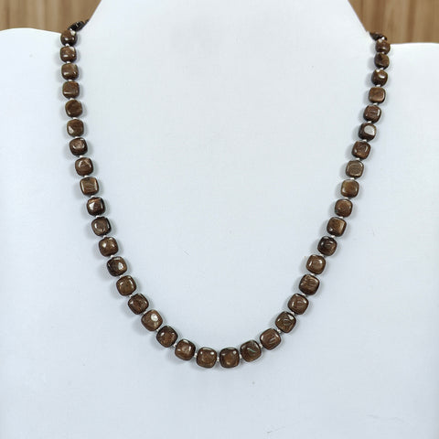 Golden Brown Chocolate Sapphire Gemstone Beads Necklace: 36.00gms (Apx) Natural Plain Cushion Sapphire 925 Sterling Silver 7mm-8mm 19