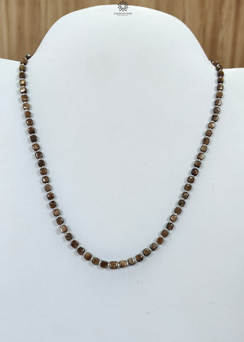 Golden Brown Chocolate Sapphire Gemstone Beads Necklace : 15.75gms (Apx) Natural Plain Cushion Sapphire 925 Sterling Silver 4mm 19