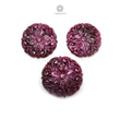 Ruby Gemstone Carving : 146.40cts Natural Untreated Red Ruby Hand Carved Round Flower Shape 30mm - 34mm 3pcs Set