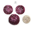 Ruby Gemstone Carving : 146.40cts Natural Untreated Red Ruby Hand Carved Round Flower Shape 30mm - 34mm 3pcs Set