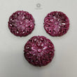 Ruby Gemstone Carving : 146.40cts Natural Untreated Red Ruby Hand Carved Round Flower Shape 30mm - 34mm 3pcs Set