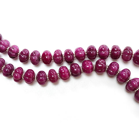 Ruby Gemstone Melon Beads Necklace : 519.80cts 925 Sterling Silver Natural Ruby Hand Carved Rondelle Melon Beads 8mm-13mm 20