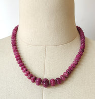 Ruby Gemstone Melon Beads Necklace : 385.40cts 925 Sterling Silver Natural Ruby Hand Carved Rondelle Melon Beads 6mm-15mm 18