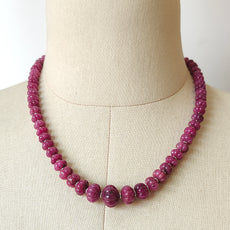 Ruby Gemstone Melon Beads Necklace : 385.40cts 925 Sterling Silver Natural Ruby Hand Carved Rondelle Melon Beads 6mm-15mm 18