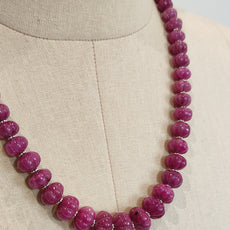 Ruby Gemstone Melon Beads Necklace : 549.20cts 925 Sterling Silver Natural Ruby Hand Carved Rondelle Melon Beads 9mm-15mm 21