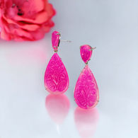 PINK ONYX Gemstone Earring : 45.15cts Natural Pear Shape With 925 Sterling Silver Hand Carved Prong Set Push Back Earring 1.90