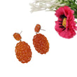 ORANGE ONYX Gemstone Earring : 50.30cts Natural Oval Shape With 925 Sterling Silver Hand Carved Prong Set Push Back Earring 1.75"