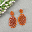 ORANGE ONYX Gemstone Earring : 50.30cts Natural Oval Shape With 925 Sterling Silver Hand Carved Prong Set Push Back Earring 1.75"