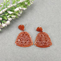 ORANGE ONYX Gemstone Earring : 54.10cts Natural Uneven Shape With 925 Sterling Silver Hand Carved Prong Set Push Back Earring 1.55