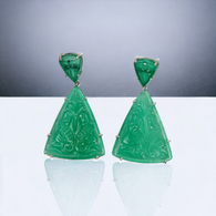 GREEN ONYX Gemstone Earring : 58.60cts Natural Triangle Shape With 925 Sterling Silver Hand Carved Prong Set Push Back Earring 1.90