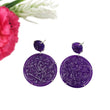 PURPLE ONYX Gemstone Earring : 61.60cts Natural Round Shape With 925 Sterling Silver Hand Carved Prong Set Push Back Earring 1.75"