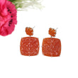 ORANGE ONYX Gemstone Earring : 69.40cts Natural Cushion Shape With 925 Sterling Silver Hand Carved Prong Set Push Back Earring 1.60"