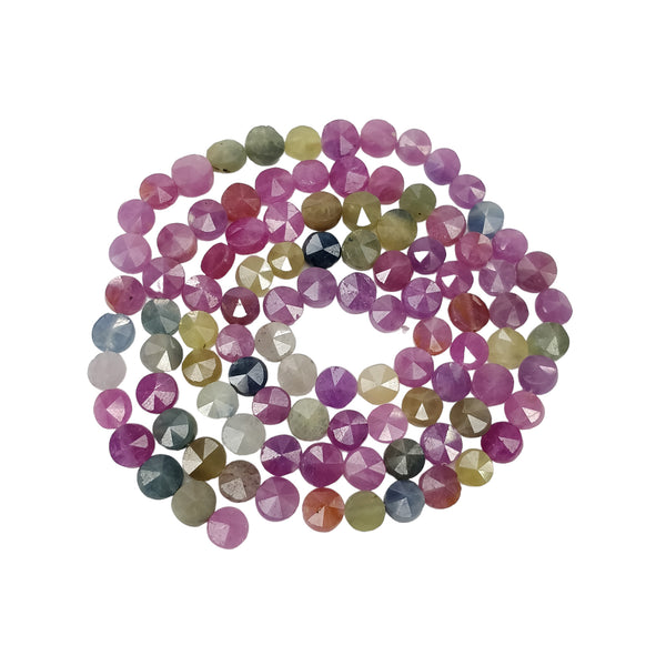 MULTI SAPPHIRE Gemstone Step Cut Loose Beads: 99.15cts Natural Untreated Multi Color Sapphire Round Faceted Briolette Beads 5mm - 6mm 20.5"