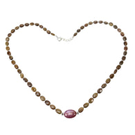Star Ruby & Chocolate Sapphire Gemstone NECKLACE: 102.90cts Natural Oval Shape Plain Sapphire With 925 Sterling Silver 6*5mm - 15*10.5mm 19