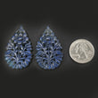 BLUE LABRADORITE Gemstone Carving : 71.30cts Natural Untreated Labradorite Gemstone Hand Carved Pear 44*28mm Pair