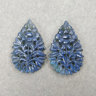 BLUE LABRADORITE Gemstone Carving : 71.30cts Natural Untreated Labradorite Gemstone Hand Carved Pear 44*28mm Pair