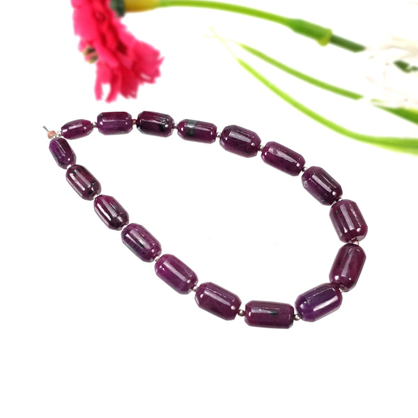 RUBY Gemstone Plain Loose Beads : 77.85cts Natural Untreated Unheated Ruby Round Cylinder Shape Beads 7mm - 11mm 7" For Bracelet
