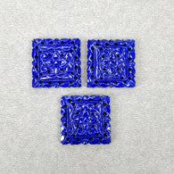 LAPIS LAZULI Gemstone Carving : 79.40cts Natural Untreated Blue Lapis Hand Carved Square Shape 23mm