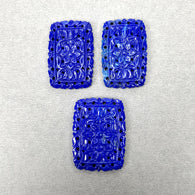 लैपिस लाजुली रत्न नक्काशी: 106.80cts प्राकृतिक अनुपचारित नीला लैपिस हाथ नक्काशीदार कुशन आकार 34*22mm - 35*25.5mm 3 पीस सेट
