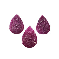 Ruby Gemstone Carving : 78.40cts Natural Untreated Red Ruby Hand Pear Shape 26*18mm - 27*19mm 3pcs Set