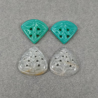 Chrysoprase & Jade Gemstone Carving : 47.65cts Natural Untreated Green White Hand Carved Triangle Heart Shape 18*20.5mm - 19*21mm 4pcs Set