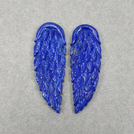 LAPIS LAZULI Gemstone Carving : 58.65cts Natural Untreated Blue Lapis Hand Carved Angel Wings 53*18mm - 53*19mm 2pcs