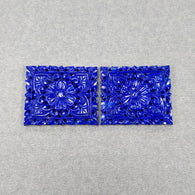 लैपिस लाजुली रत्न नक्काशी: 99.05cts प्राकृतिक अनुपचारित नीला लैपिस हाथ नक्काशीदार आयताकार आकार 36*30.5 मिमी जोड़ी