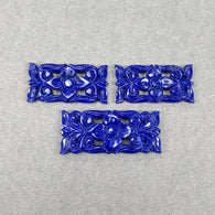 LAPIS LAZULI Gemstone Carving : 63.55cts Natural Untreated Blue Lapis Hand Carved Rectangle Shape 31.5*16mm - 39*17mm 3pcs