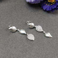 925 Sterling Silver & Cubic Zirconia Leaf Earrings : 8.00gms(Approx) Drop Dangle Bezel Push Back Earrings 1.75