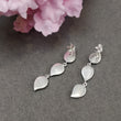 925 Sterling Silver & Cubic Zirconia Leaf Earrings : 8.00gms(Approx) Drop Dangle Bezel Push Back Earrings 1.75" Gift For Her
