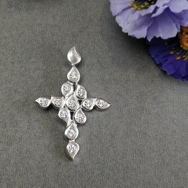 CUBIC ZIRCONIA With 925 Sterling Silver Pendant : 9.90gms Fashion Jewellry Jesus Cross Pendant 2.15" Gift For Her