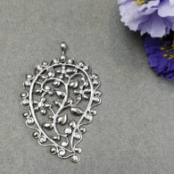 925 Sterling Silver With Cubic Zirconia Pendant : 10.67gms Fashion Jewellry Single Side Floral Leaf Pendant 2.5