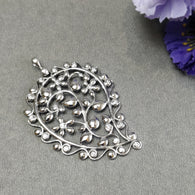 925 Sterling Silver With Cubic Zirconia Pendant : 10.67gms Fashion Jewellry Single Side Floral Leaf Pendant 2.5