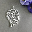 925 Sterling Silver With Cubic Zirconia Pendant : 18.93gms Fashion Jewellry Both Side Floral Leaf Pendant 2.5" Gift For Her