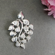 925 Sterling Silver With Cubic Zirconia Pendant : 21.40gms Fashion Jewellry Peacock Leaf Pendant 2.5