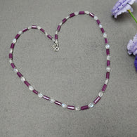 Raspberry Sapphire & Rainbow Moonstone Gemstone Fancy Cut NECKLACE: 105.00gms Natural Untreated Pencil 925 Sterling Silver 4.5mm - 11mm 20