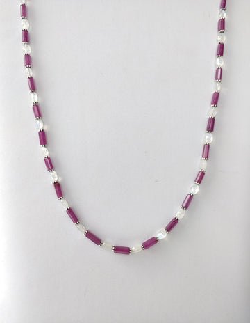 Raspberry Sapphire & Rainbow Moonstone Gemstone Fancy Cut NECKLACE: 105.00gms Natural Untreated Pencil 925 Sterling Silver 4.5mm - 11mm 20"