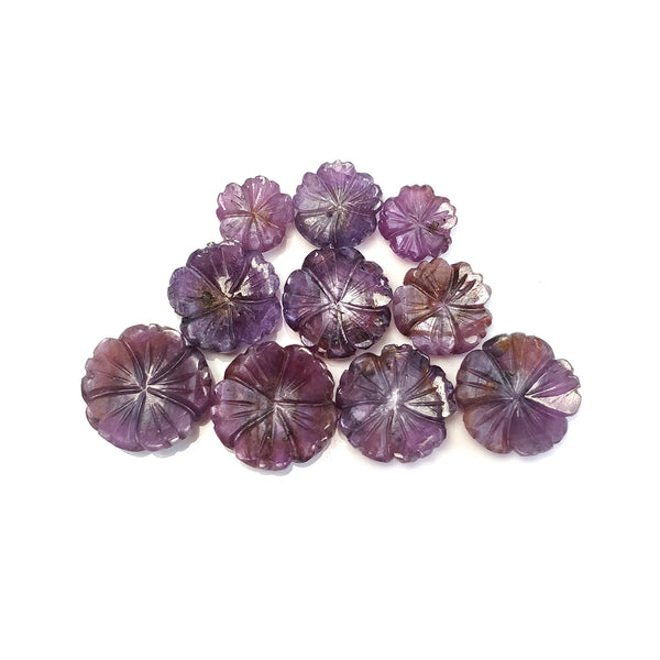 Raspberry Purple Pink Sheen Sapphire Gemstone Carving : 45.80cts Natural Untreated Sapphire Hand Carved Flowers 8mm - 13mm 10pcs