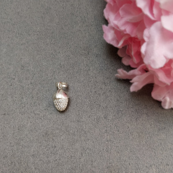 CUBIC ZIRCONIA With 925 Sterling Silver Pendant : 5.00gms(Approx) Fashion Mini Regular Bullet Pendant Normal & Leaf Loop 1" Gift For Her