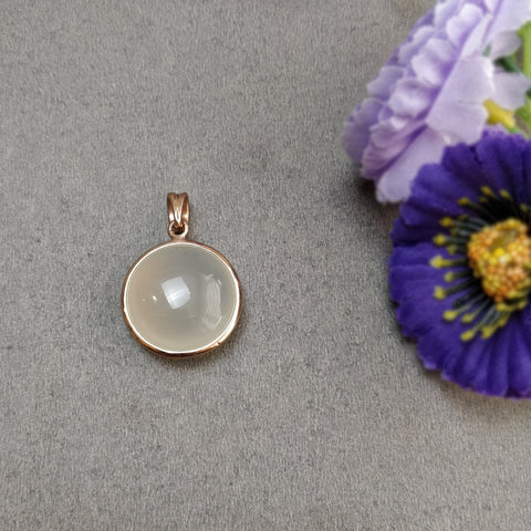 925 Sterling Silver PENDANT : 7.53gms Natural Gray ONYX Gemstone Round Rose Gold Plated Briolette Bezel Set Pendant With Plain Loop 1.30