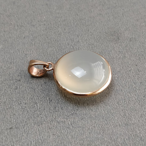 925 Sterling Silver PENDANT : 7.53gms Natural Gray ONYX Gemstone Round Rose Gold Plated Briolette Bezel Set Pendant With Plain Loop 1.30