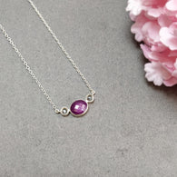 Ruby Gemstone & 925 Sterling Silver Necklace : Natural Untreated Ruby Checker Cut Silver And Gold Plated Chain Necklace Gift For Her