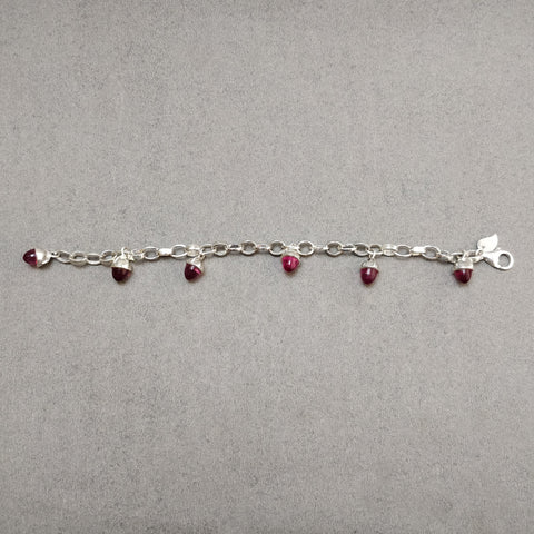 925 Sterling Silver Bracelet : 22.00gm Pink Rhinestone 6 Mini Bullets With Clasp Look Chain Bracelet 8.25