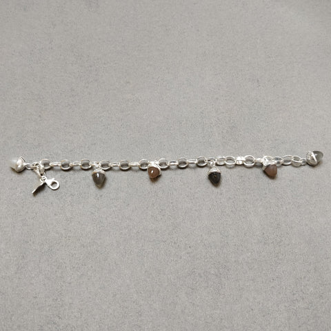 925 Sterling Silver Bracelet : 23.06gms. Natural Multi Color Moonstone 6 Mini Bullets Chain Bracelet With Clasp Look 8.25