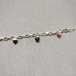 925 Sterling Silver Bracelet : 21.99gm Pink & Green Rhinestone 6 Mini Bullets With Clasp Look Chain Bracelet 8.5"
