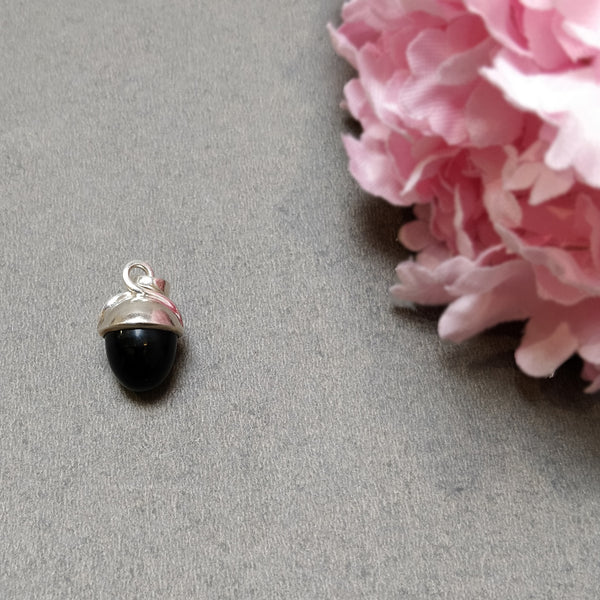 Black Onyx Gemstone 925 Sterling Silver Pendant : 4.20gms Natural Onyx Regular Size Bullet Pendant With Normal Loop 1" Gift For Her