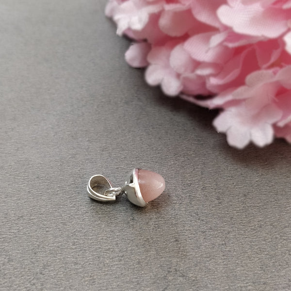 Peach Moonstone Gemstone 925 Sterling Silver Pendant : 2.02gms(Approx) Fashion Mini Size Bullet Pendant With Normal Loop 0.8" Gift For Her