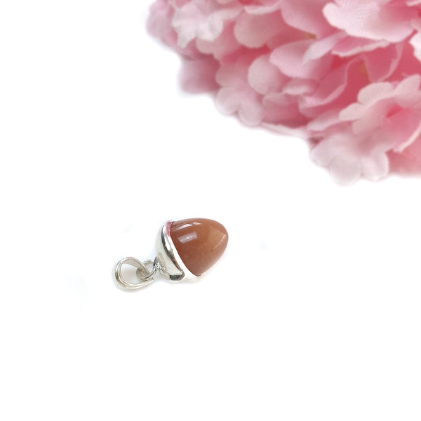 Peach Moonstone Gemstone 925 Sterling Silver Pendant : 3.95gms(Approx) Fashion Regular Size Bullet Pendant With Normal Loop 1" Gift For Her