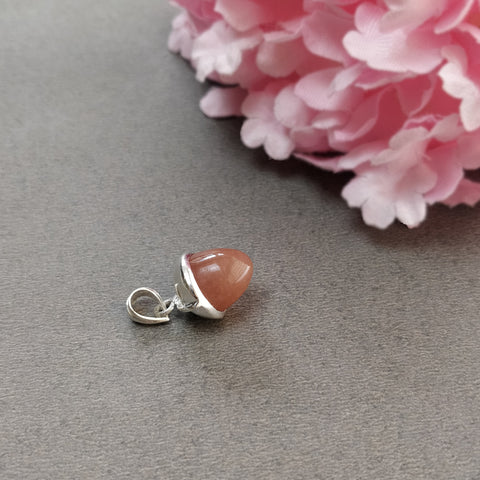 Peach Moonstone Gemstone 925 Sterling Silver Pendant : 3.95gms(Approx) Fashion Regular Size Bullet Pendant With Normal Loop 1
