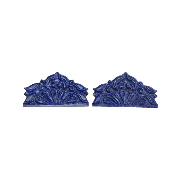 LAPIS LAZULI Gemstone Carving : 59.00cts Natural Untreated Blue Lapis Hand Carved Uneven Shape 43.5*24.5mm Pair